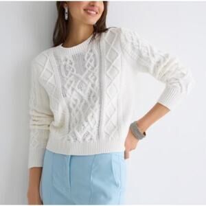 J.Crew Cable-knit crewneck Sweater Beaded Ivory White NWOT XS